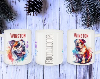 Personalized Bulldog Coffee Mug - Custom Dog Portrait with Your Pet&#39;s Name, Unique Bulldog Gift for Dog Lovers
