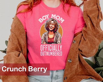 Boy Mom T-Shirt, Officially Outnumbered, Funny Mom Tee, Motherhood Graphic Shirt, Unique Gift for Moms, Parenting Casual Wear