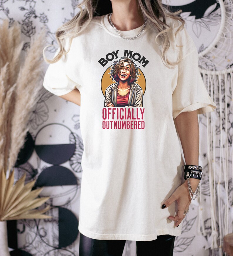 Boy Mom Tshirt, Officially Outnumbered, Funny Mom Tee, Motherhood