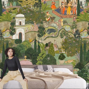Jaipur Garden nachgebildet mit mehr Details auf einer Peel & Stick Tapete – Antikes Wandbild Inspiriert von historischen Gärten in Rajasthan