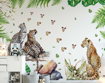 Tropical Forest Leopard Removable Wall Stickers - Wall Decals for Kids - Jungle Safari Theme Wall Decal for Exotic Vibes, Nursery Wall Art