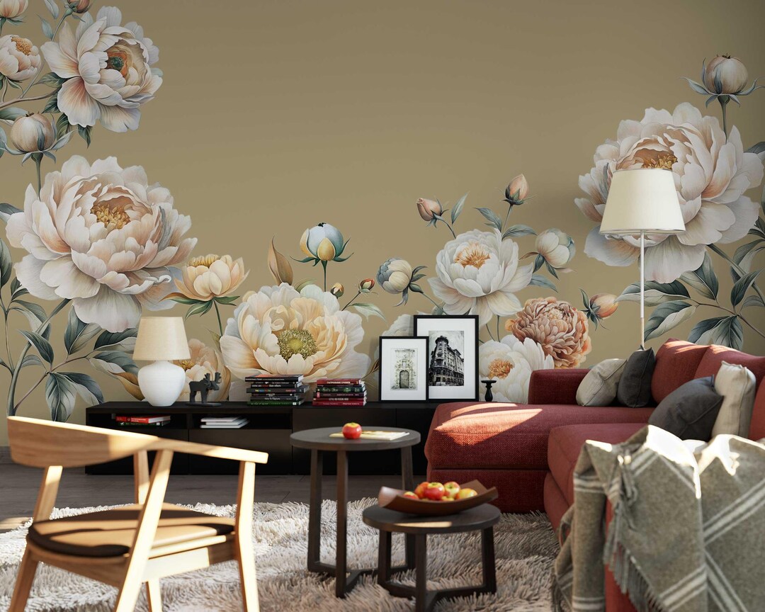 Peony Floral Wall Sticker - Watercolor Flowers Wall Decal & Floral Home ...