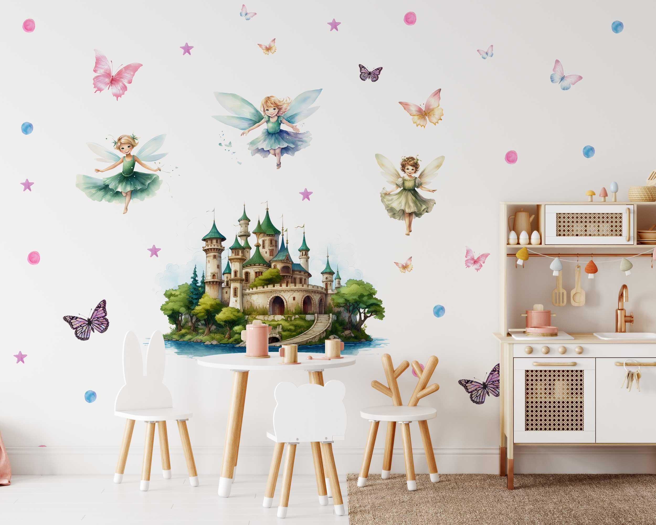 Fairy Wall Sticker With Castle Art Butterfly Design - Enchanted Forest ...