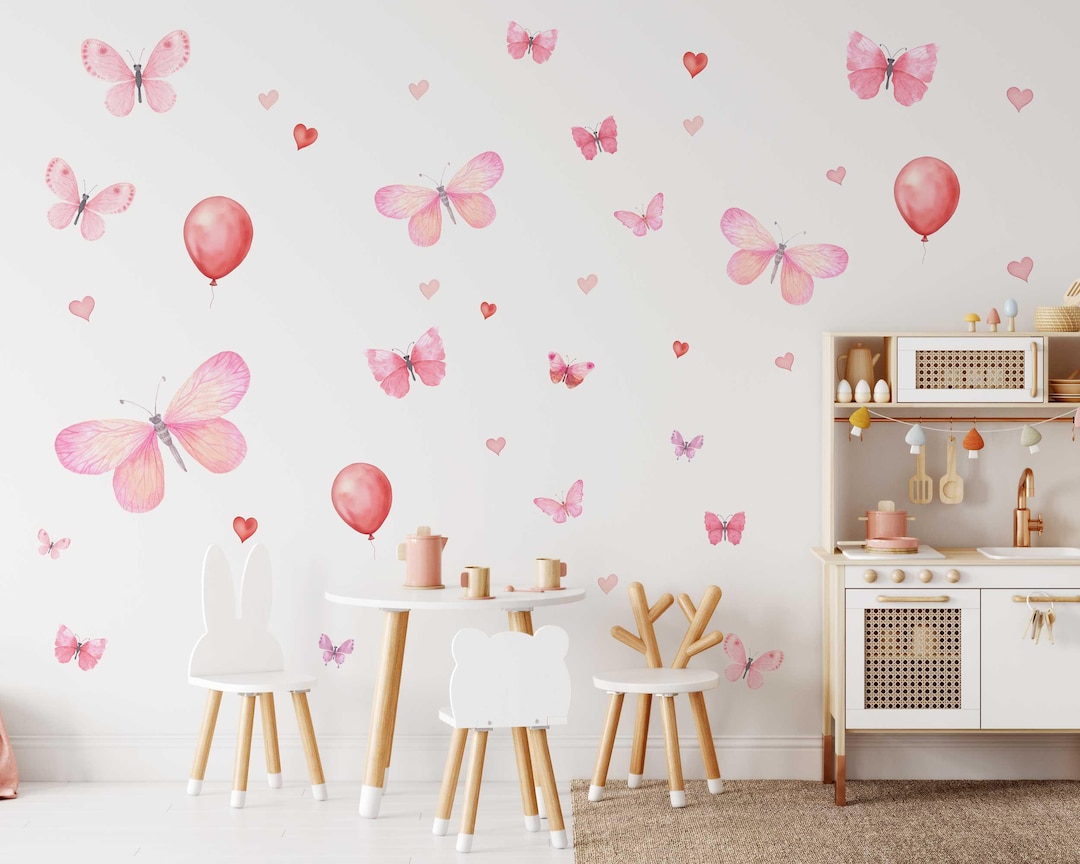 Pink Butterfly Nursery Wall Sticker - Cute Baby Room Wall Decals & Kids ...