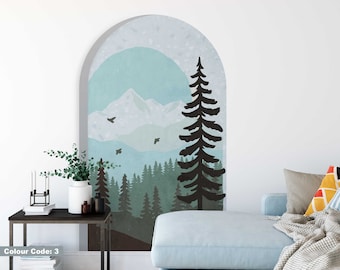 Watercolor Boho Arch Wall Sticker - Modern Boho Wall Decals & Bohemian Home Decor - Peel and Stick Mountain Wall Decal