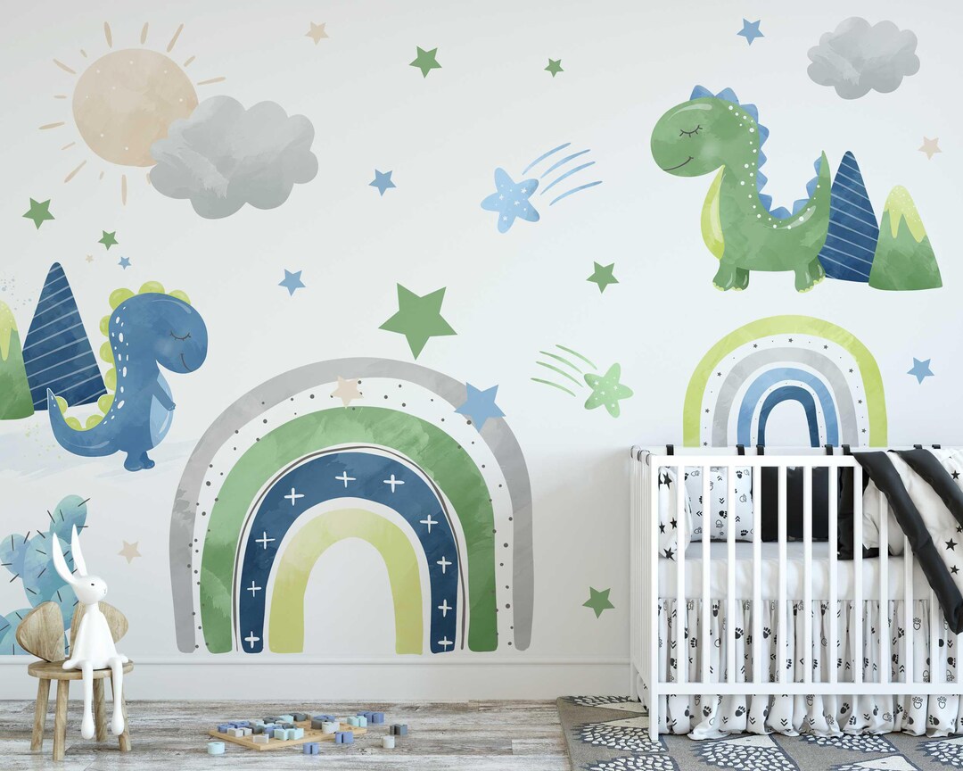 Dinosaur Rainbow Nursery Wall Sticker - Baby Room Wall Decals & Nursery ...