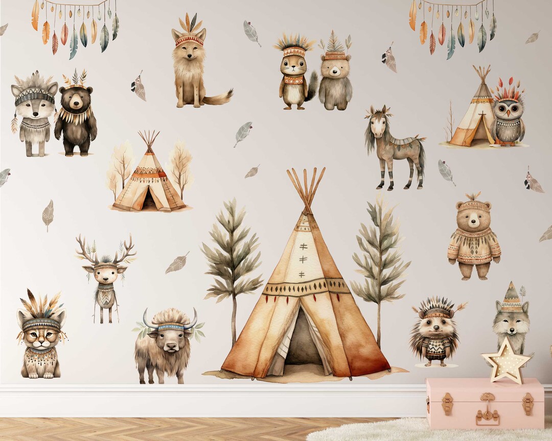 Woodland Animals Wall Sticker for Kids Room– Boho Nursery Decor Zoo ...