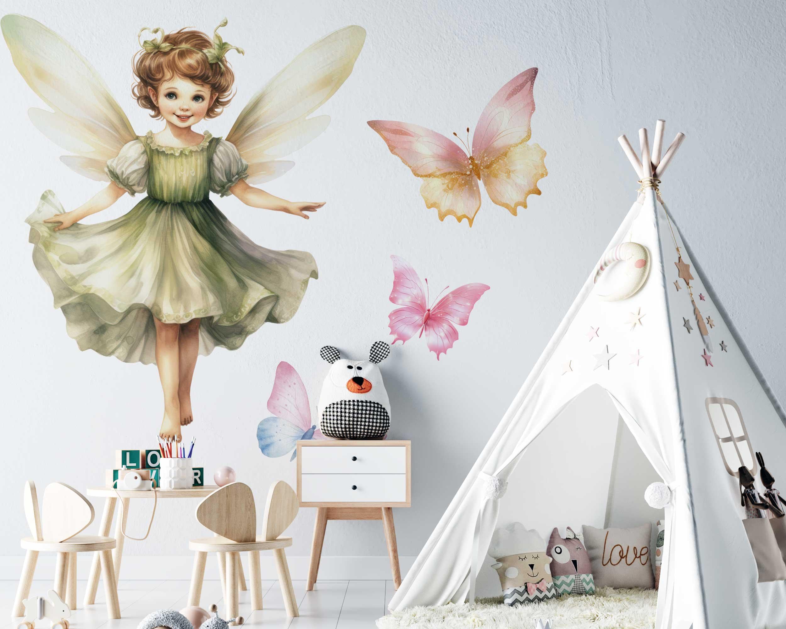 Fairy Wall Sticker With Castle Art Butterfly Design - Enchanted Forest ...