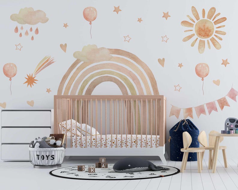 Rainbow Nursery Wall Sticker - Boho Rainbow Wall Decal for Baby Room ...