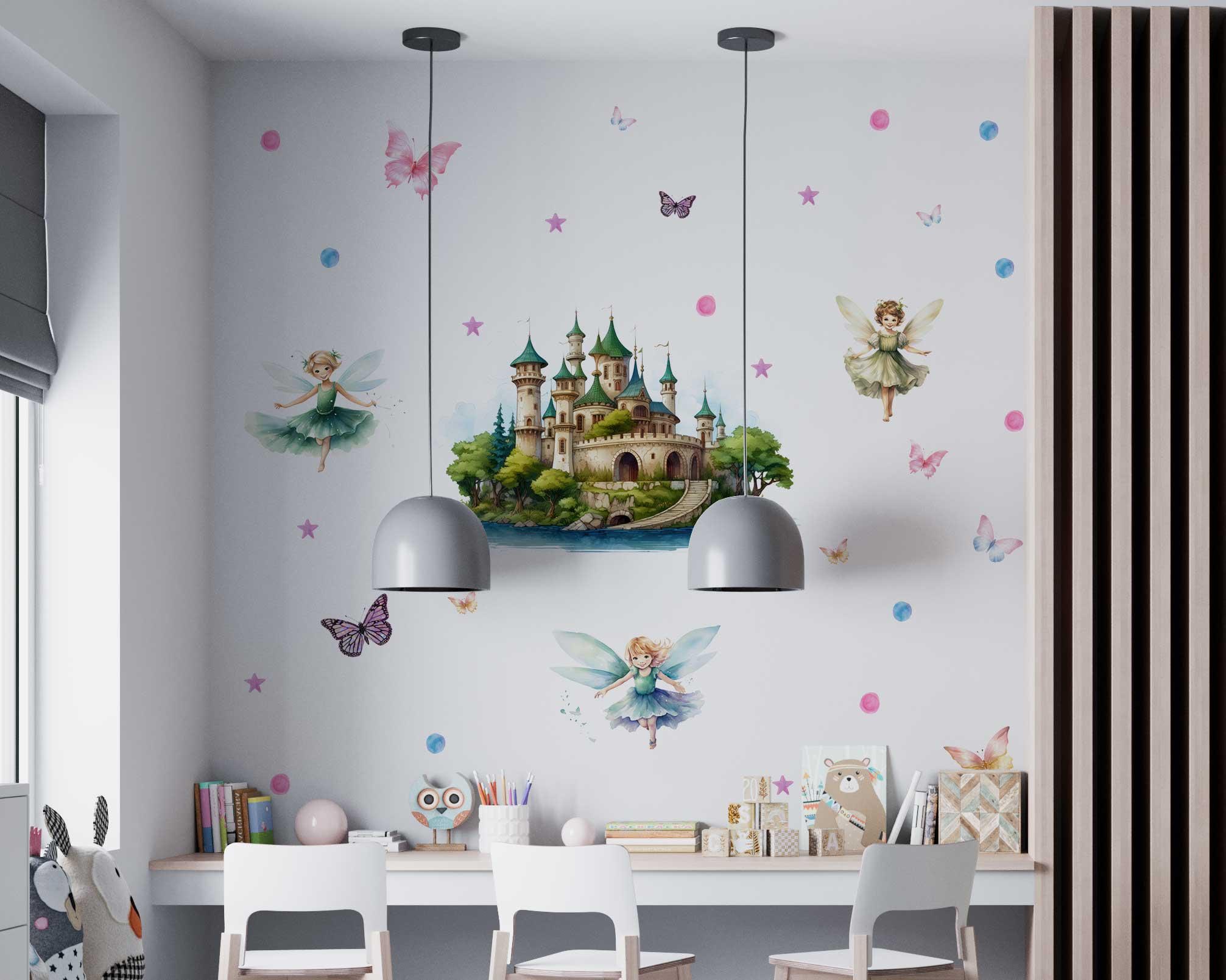 Fairy Wall Sticker With Castle Art Butterfly Design - Enchanted Forest ...
