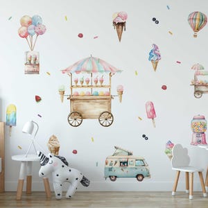 子供部屋用アイスクリーム ウォールステッカー - パステルカラーの熱気球 子供部屋用ウォールアート - 女の子の部屋の装飾用 子供部屋用ウォールデカール