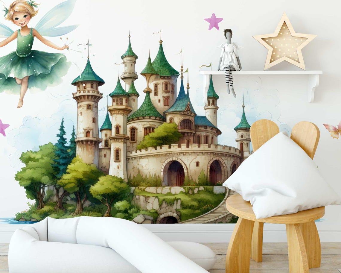 Fairy Wall Sticker With Castle Art Butterfly Design - Enchanted Forest ...
