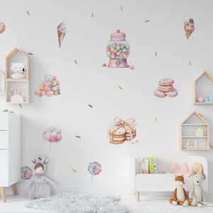 Adhesivo de pared de helado - Decoración de pared de guardería con acuarela y decoración de dormitorio de niña en tonos pastel - Arte de pared para habitación infantil y sala de juegos infantil