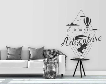 Alles wat je nodig hebt is avontuur - motiverende quote vinylsticker voor inspirerende stickers, kantoordecoratie en dagelijkse motivatie