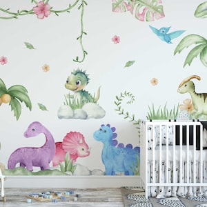 Cute Dinosaur Nursery Wall Sticker - Baby Room Wall Decals & Kids Room Decor - Jungle Wall Decal Playroom Nursery Wall Art