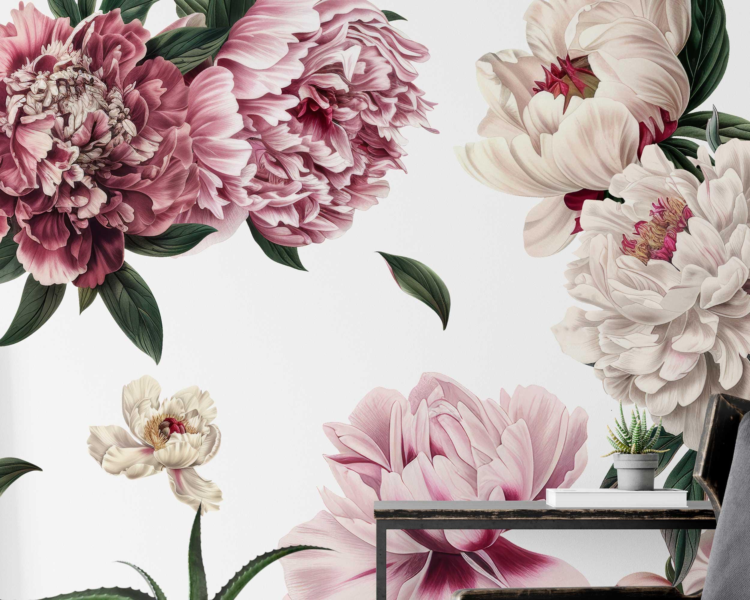 Decalmile Adesivi Murali Grandi Fiore Di Peonia Adesivi Da