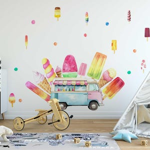 Pegatina de helado para decoración de habitación infantil - Bonito arte de pared para habitación infantil - Pegatina de helado pastel para habitación de niña y sala de juegos