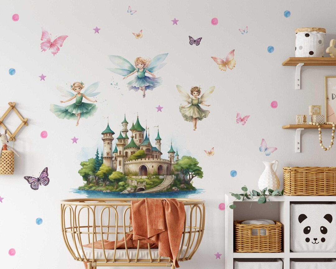 Fairy Wall Sticker With Castle Art Butterfly Design - Enchanted Forest ...
