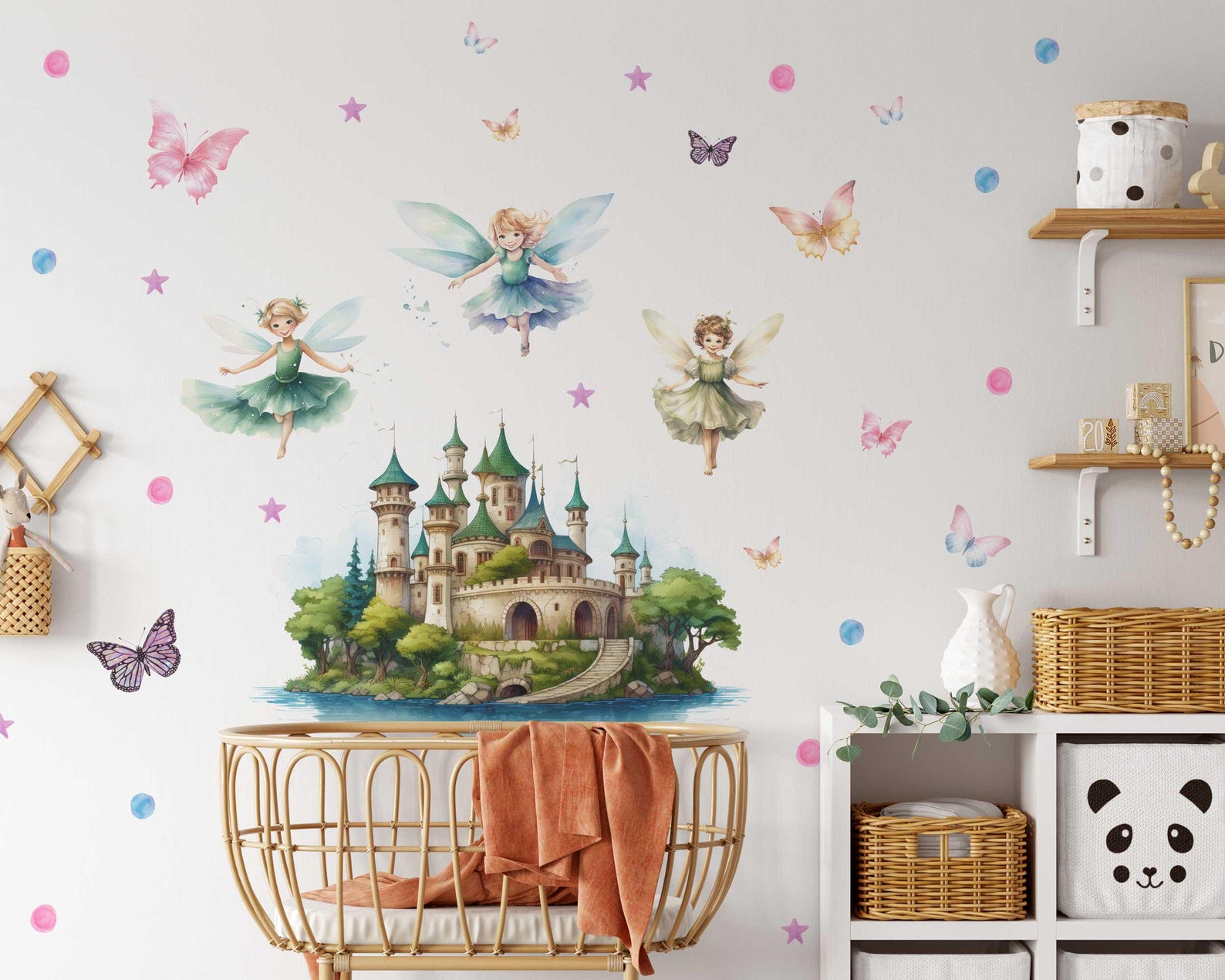 Fairy Wall Sticker With Castle Art Butterfly Design - Enchanted Forest ...