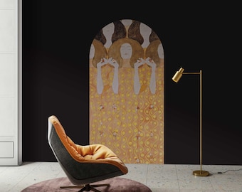 Gustav Klimt "The Beethoven Frieze" Arch Wall Sticker – Fine Art Wall Decal, Elegant Golden Decor, Removable Wall Mural