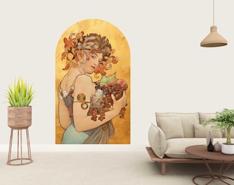 Alphonse Mucha Art Nouveau Arch Wall Sticker - Vintage Portrait Wall Decor - Premium Fabric Decal - Bohemian Home Art