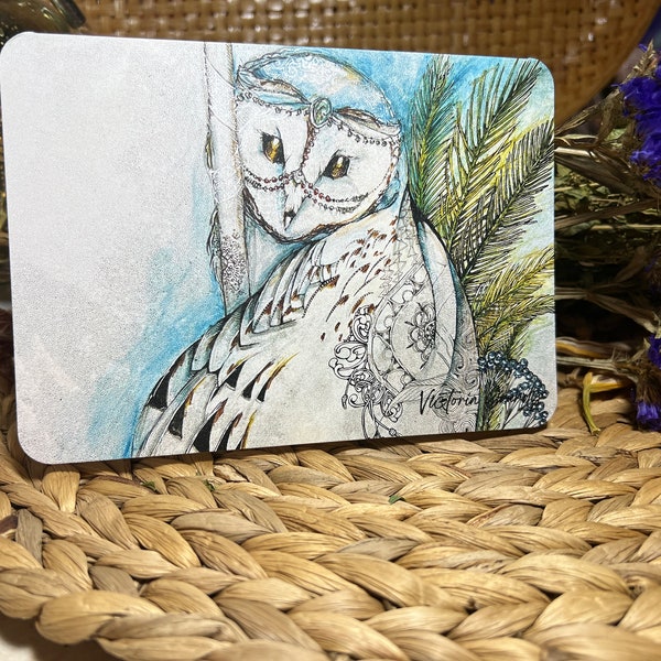 Card Mystic Owl, Watercolor, Cute,magic, gift, sister, mom, owl collector, friend, teacher, student, notecard, special person