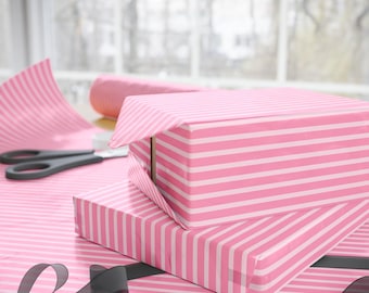 Pink Striped Wrapping Paper Roll Festive Party Gift Wrap