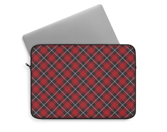 Capa para laptop com estampa xadrez, resistente e acolchoada em poliéster com interior macio.