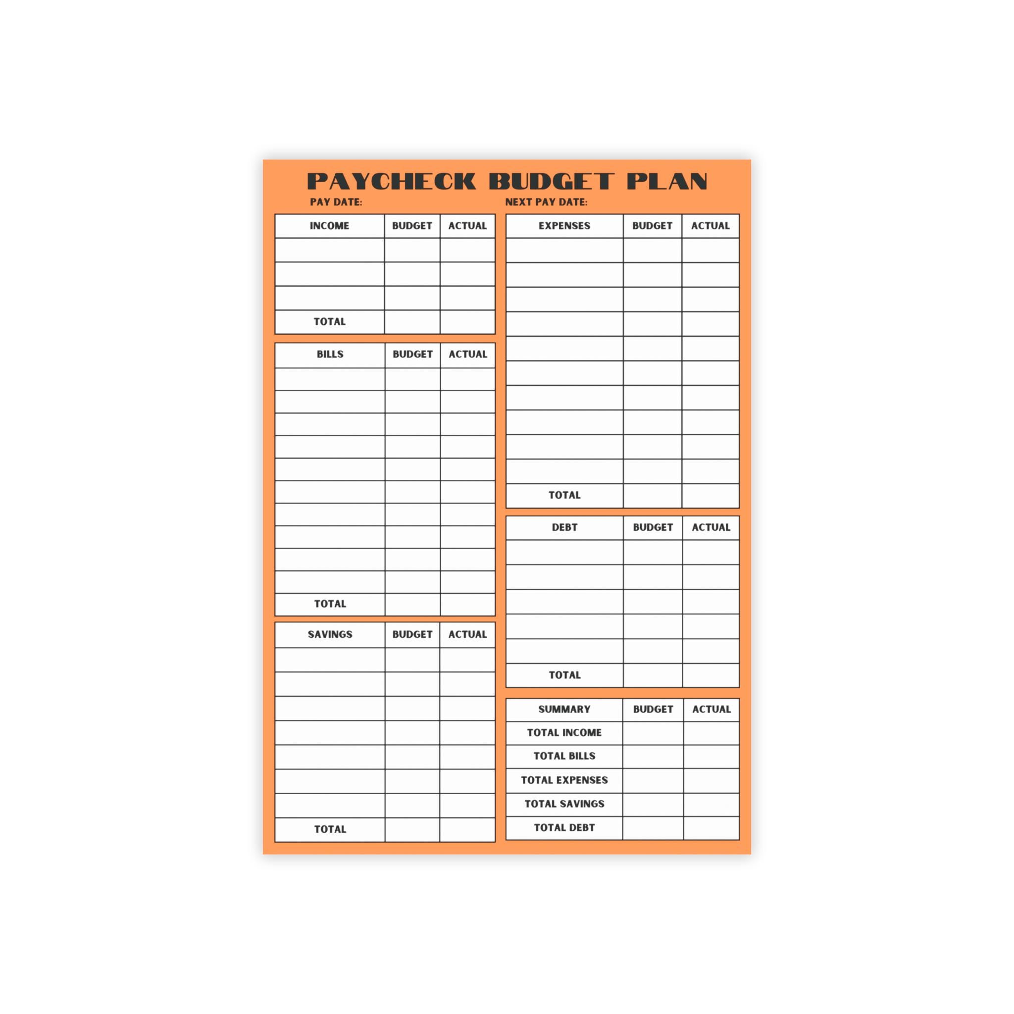 Paycheck Budget Notepad Sticky Notes Pad Income Expenses Money ...