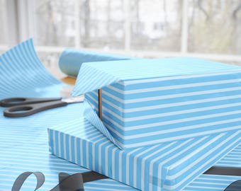 Blue Striped Wrapping Paper Roll Festive Birthday Party Gift Wrap