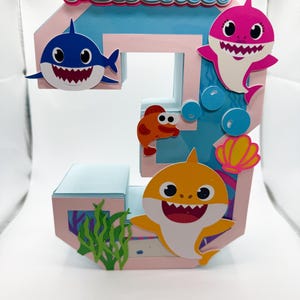 Numéro 3D de bébé requin, numéro 3D personnalisé, anniversaire de bébé requin, décoration d'anniversaire personnalisée