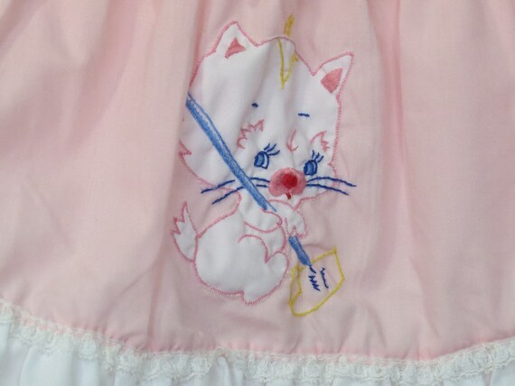 Vintage 70's pink baby dress with cat embroidery … - image 4