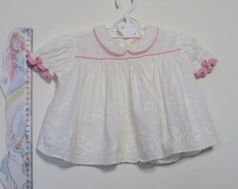 Vintage 70er Jahre Baby Mädchen Kleid Weiß Gr 9-12 Monate