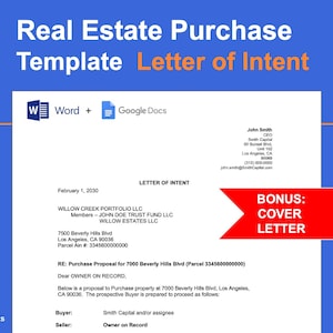Modelo de carta de intención de compra de propiedad inmobiliaria para compradores e inversores - Documento de Word y Documento de Google