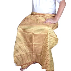 Men&#39;s Sarong, Pareo, Lavalava, comfy man’s skirt, longyi men’s cotton, dhoti, myanmar clothing, gold and tan, summer menswear