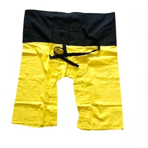 Thai Fischer Hose, gelb und schwarz, 100% Baumwolle Unisex Kleidung, lockere Freizeitkleidung, Yoga Spa Übung Pyjamas wrap around