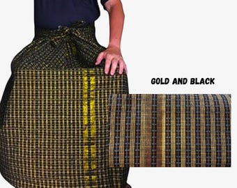 Men's Sarong 100% cotton gold and black with gold thread handmade Burmese clothing Dhoti for men gift present longyi  beach wear