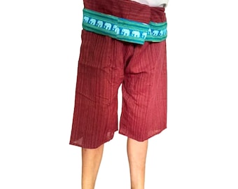 Thai Fisherman Pants Long red Color Cotton hilltribe pants unisex clothing 3/4 length