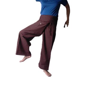 Fisherman Pants brown Sarong Wrap Trousers Men Linen Yoga wear harem pants Palazzo Pants Wide Leg Unisex gift