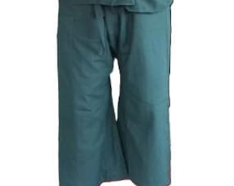 Sacramento Green Cotton Linen Thai Fisherman Pants: Unisex Yoga Trousers, free size, casual wear