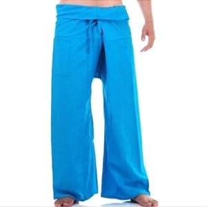unisex yoga pants, Thai fisherman pants, Prussian blue, Cotton hippie pants, plain trousers, gift for him, festival wrap pants