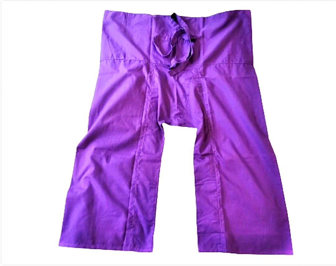 Purple Thai Fisherman Pants: Cotton Blend Yoga Spa Trousers, Casual Wear 