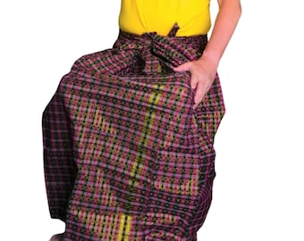 Sarong de algodón tailandés hecho a mano: falda longyi a rayas con hilo dorado, pareo, falda de hombre