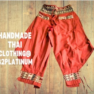 Women's Drop Crotch Harem Pants, Hill Tribe, Orange 100% Cotton Trousers, Hippie style, Gift for her, Ethic Clothing, Aladdin baggy image 3