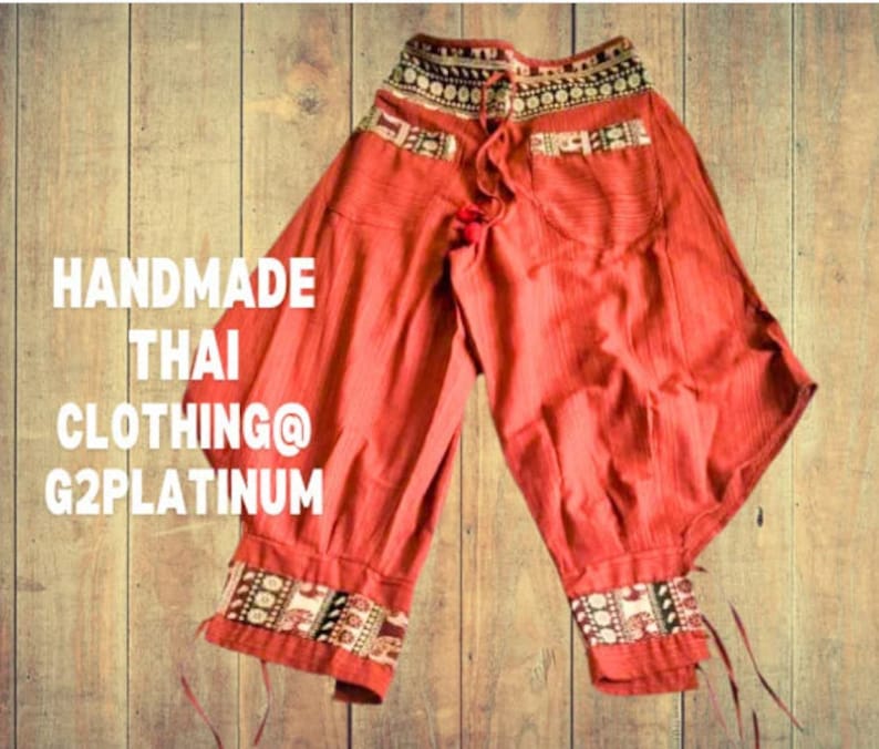 Women's Drop Crotch Harem Pants, Hill Tribe, Orange 100% Cotton Trousers, Hippie style, Gift for her, Ethic Clothing, Aladdin baggy image 3