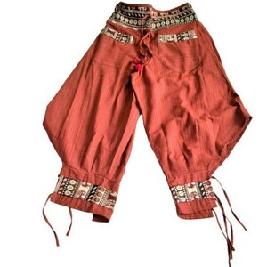 Women's Drop Crotch Harem Pants, Hill Tribe, Orange 100% Cotton Trousers, Hippie style, Gift for her, Ethic Clothing, Aladdin baggy image 2