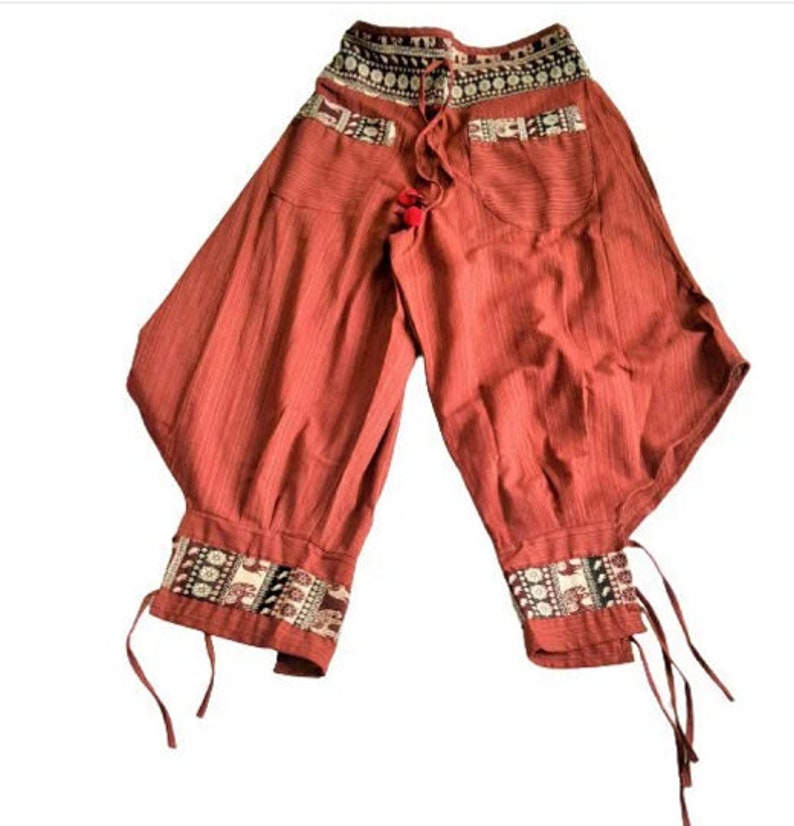 Women's Drop Crotch Harem Pants, Hill Tribe, Orange 100% Cotton Trousers, Hippie style, Gift for her, Ethic Clothing, Aladdin baggy image 2