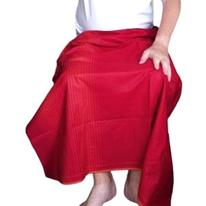 Men&#39;s Red Longyi - Mixed Cotton, Satin Finish, Lightweight Wrap Skirt, Perfect Gift for Travel & Beach, mens sarong