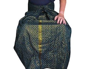 Sarong azul cian para hombre: Longyi de algodón hecho a mano con hilo dorado, pareo, regalo