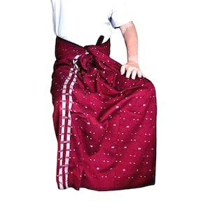 Modern Men&#39;s Longyi, Multi-purpose sarong, Comfy minimalist, pareo, casual beach lavalava, malong, cover up, cherry red, Burmese pants